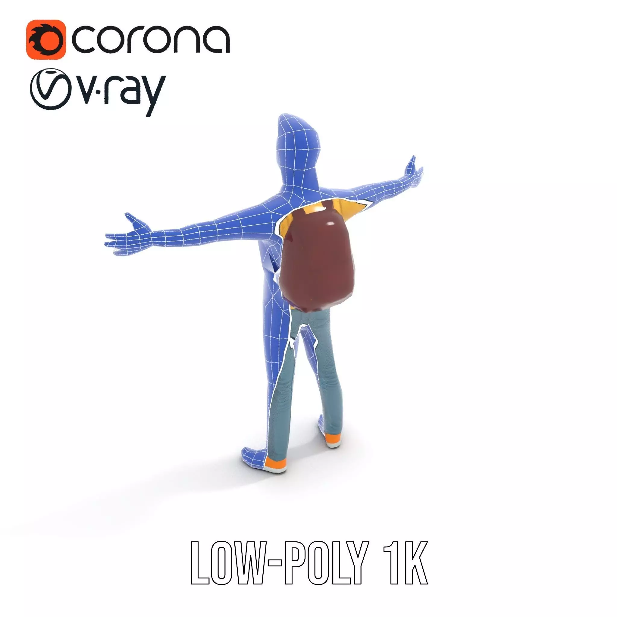 Casual Young Man with Glasses Model Pack Low-poly 3D model_9