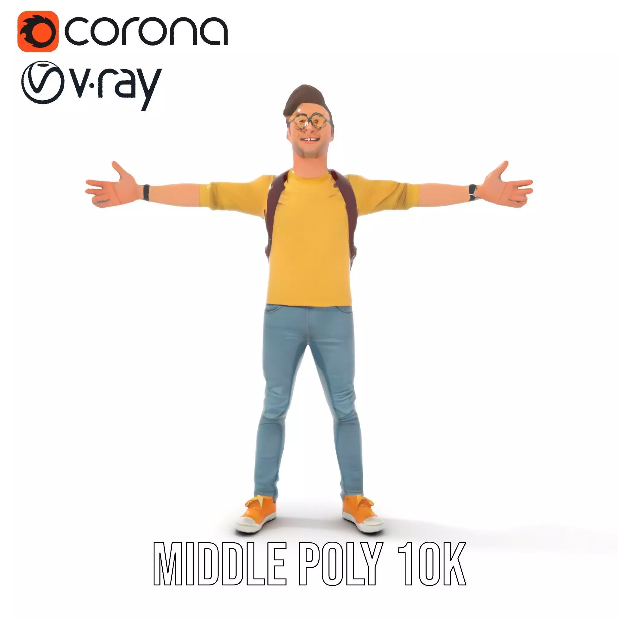 Casual Young Man with Glasses Model Pack Low-poly 3D model_6
