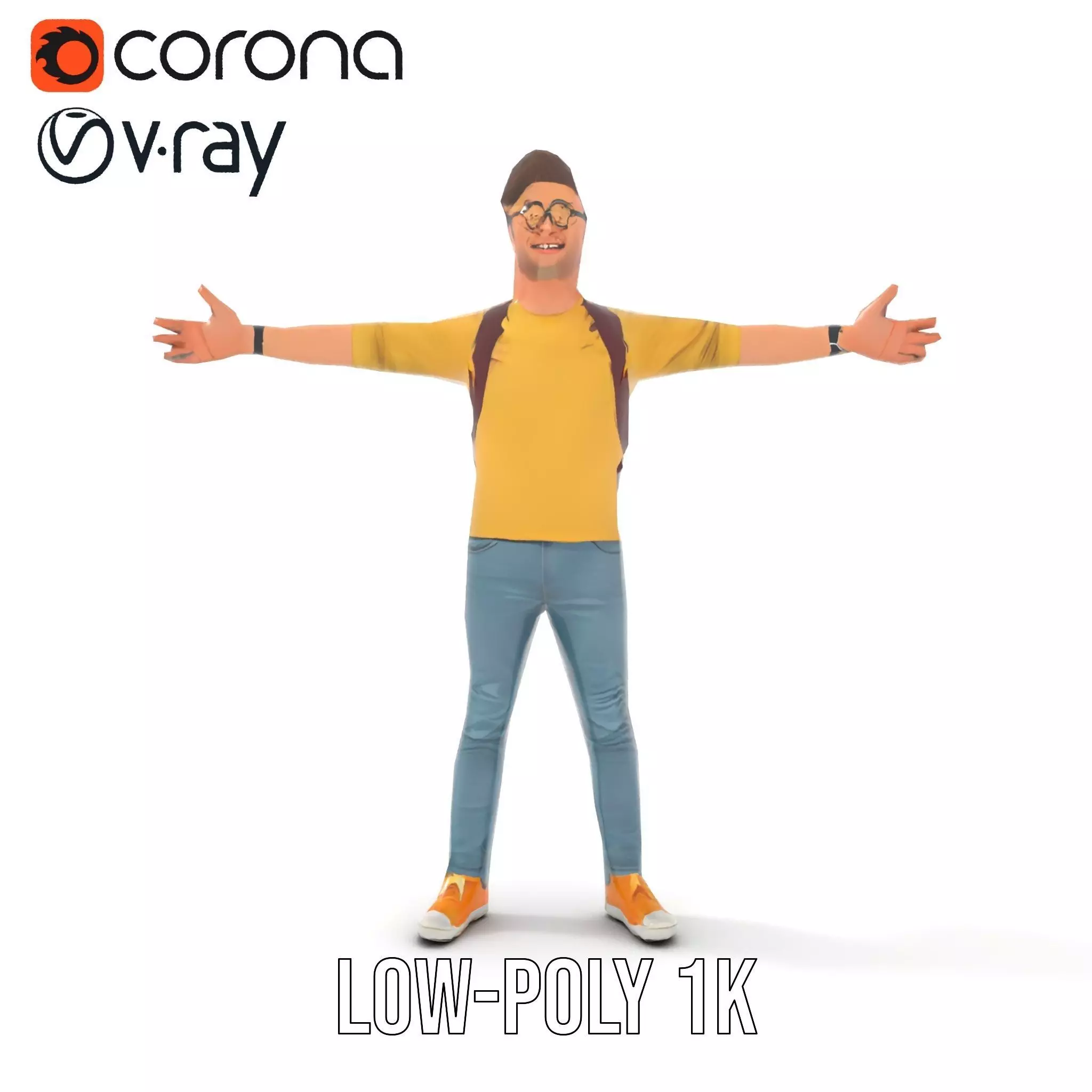 Casual Young Man with Glasses Model Pack Low-poly 3D model_17