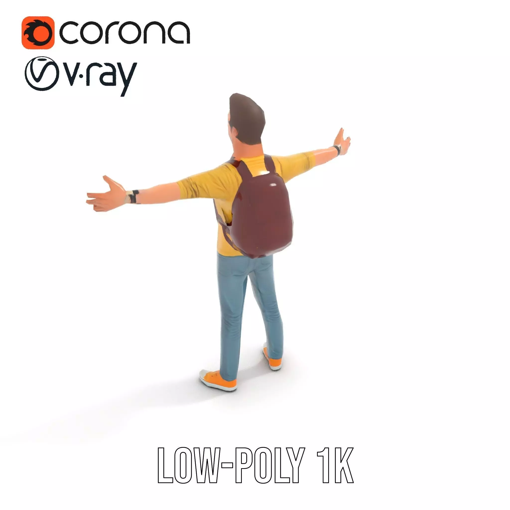 Casual Young Man with Glasses Model Pack Low-poly 3D model_8