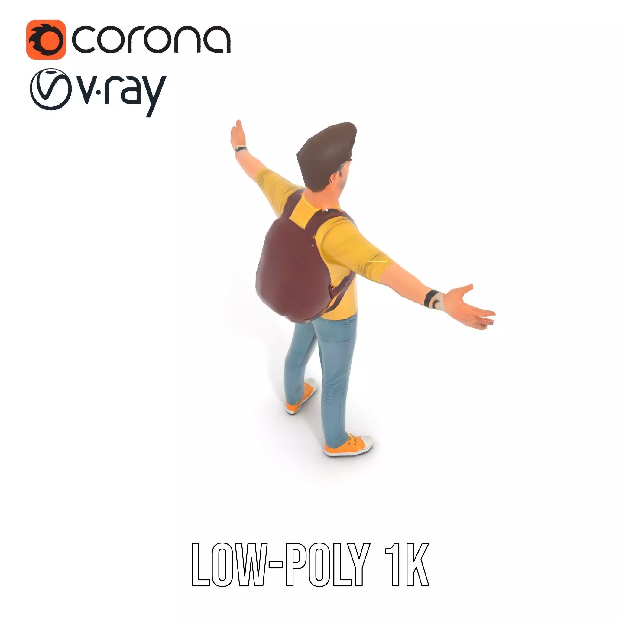 Casual Young Man with Glasses Model Pack Low-poly 3D model_22