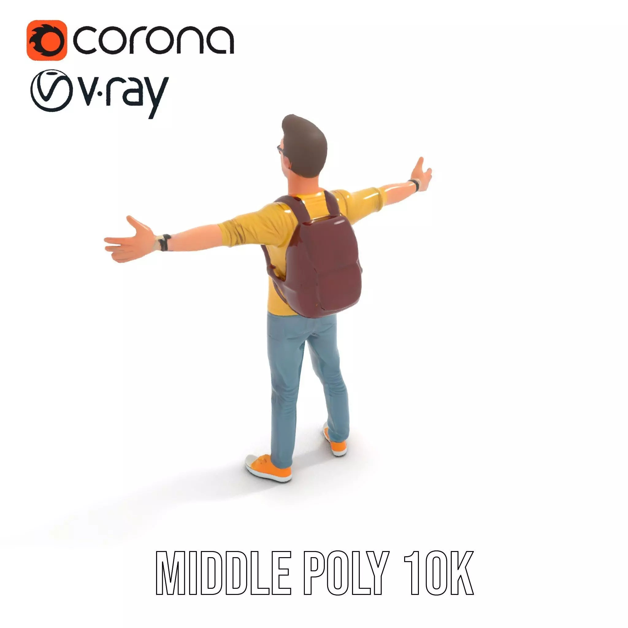 Casual Young Man with Glasses Model Pack Low-poly 3D model_18