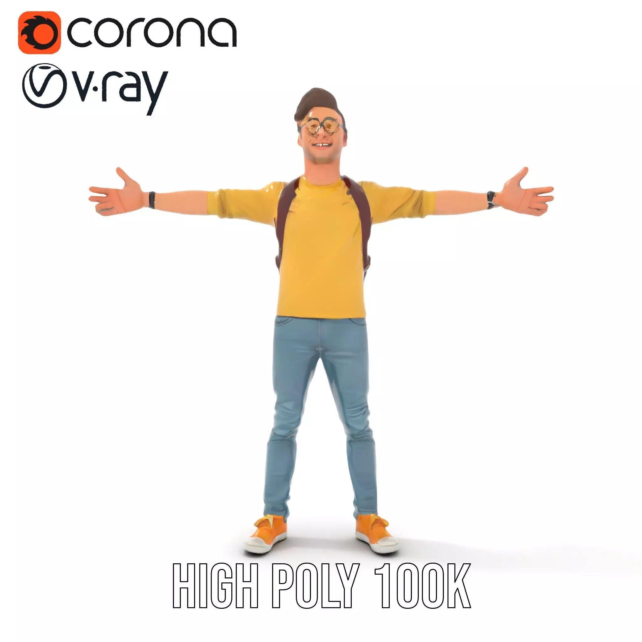 Casual Young Man with Glasses Model Pack Low-poly 3D model_29
