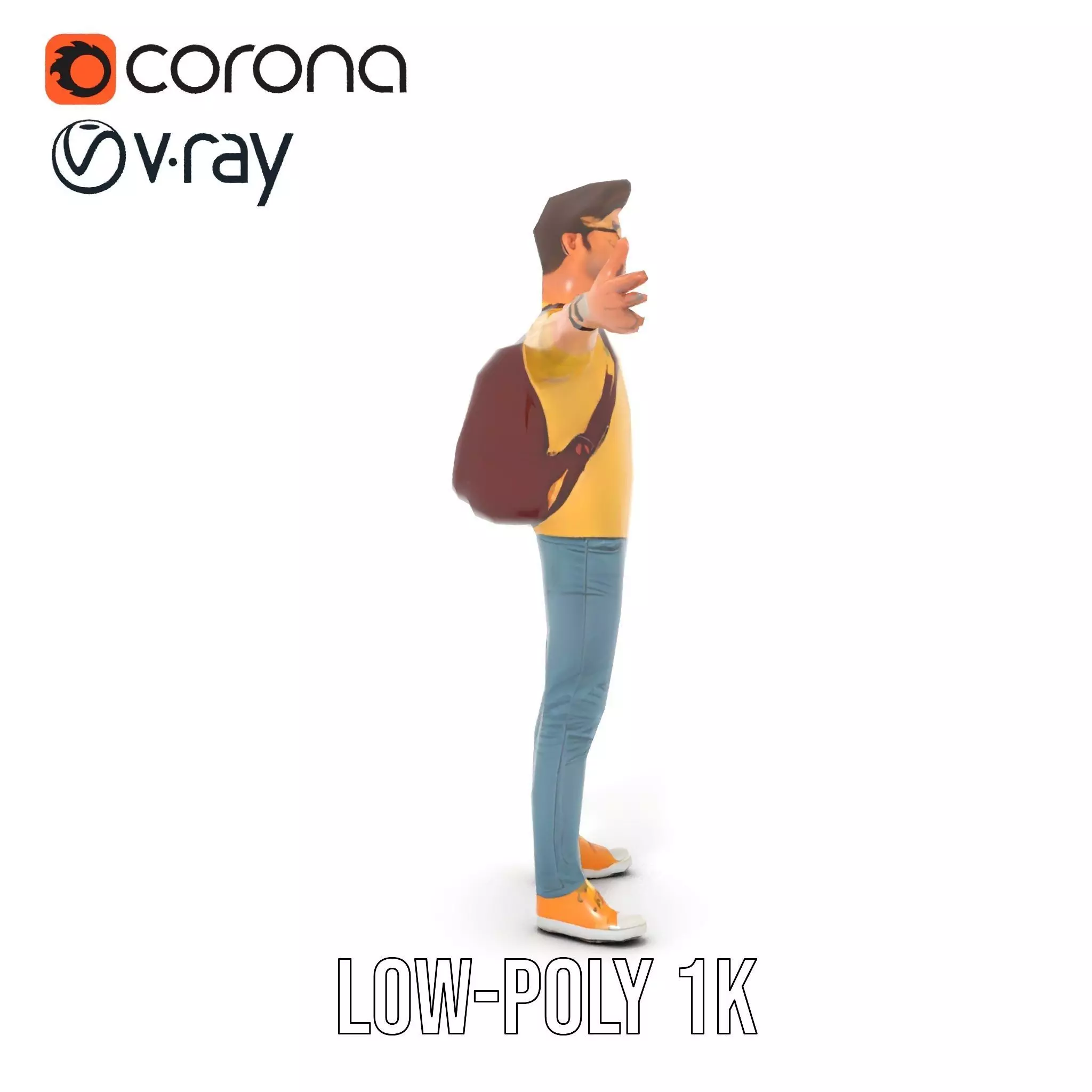 Casual Young Man with Glasses Model Pack Low-poly 3D model_28