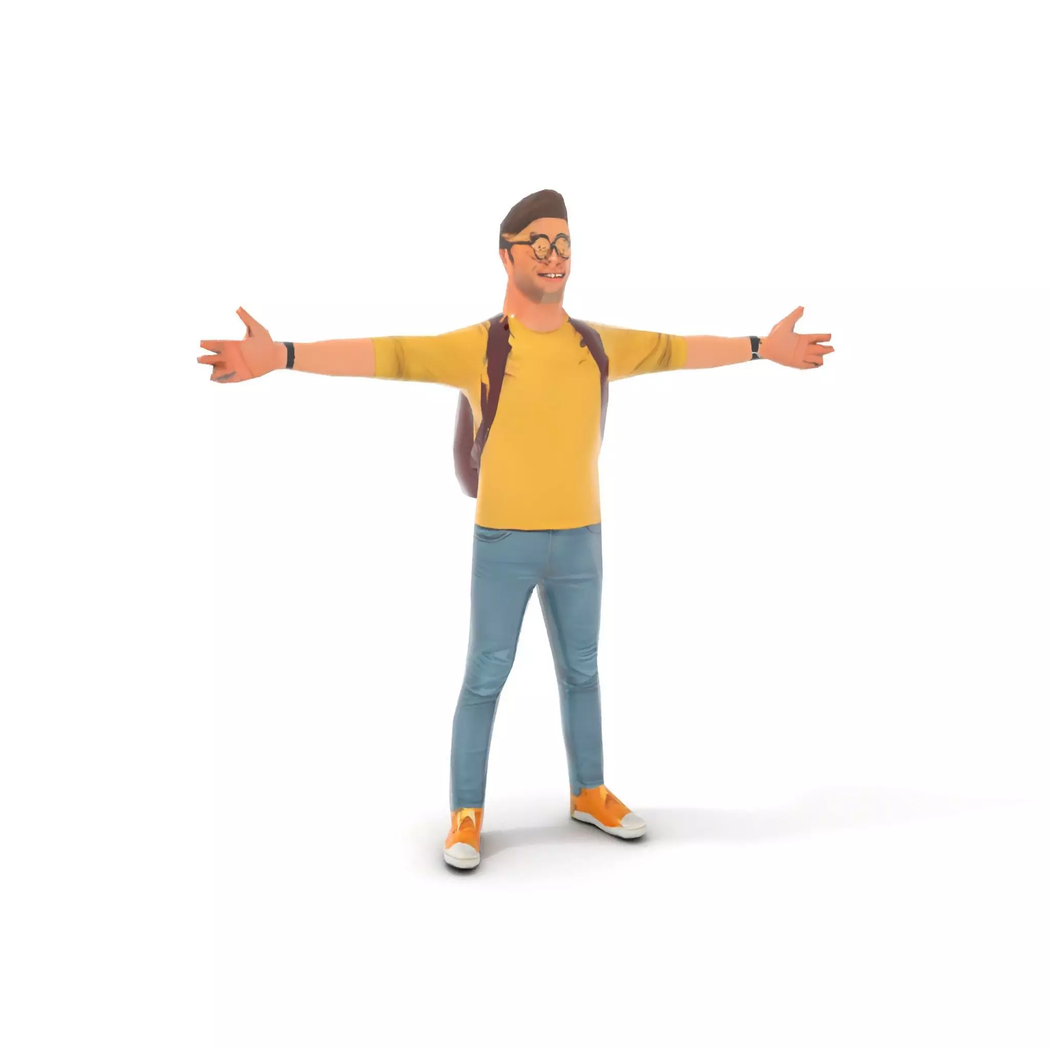 Casual Young Man with Glasses Model Pack Low-poly 3D model_12