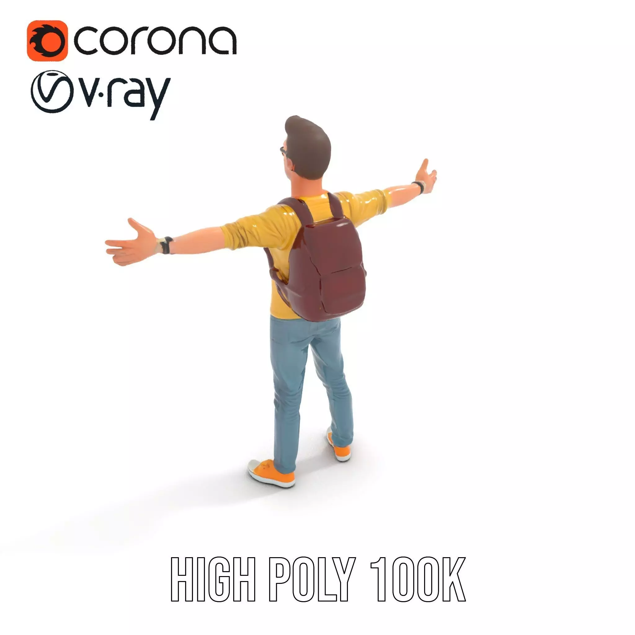 Casual Young Man with Glasses Model Pack Low-poly 3D model_13