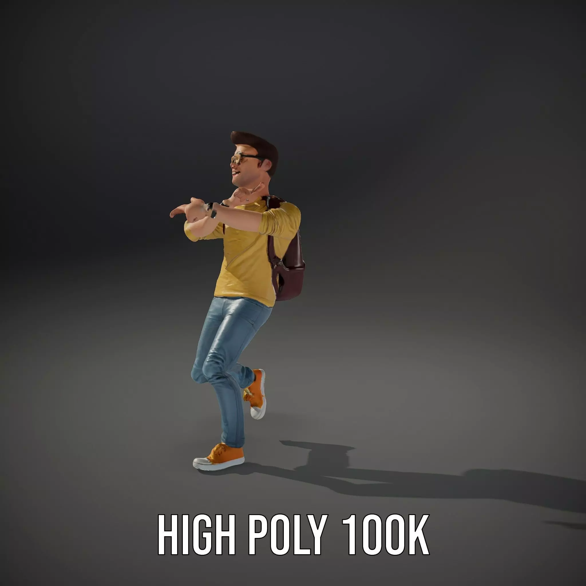 Casual Young Man with Glasses Model Pack Low-poly 3D model_33
