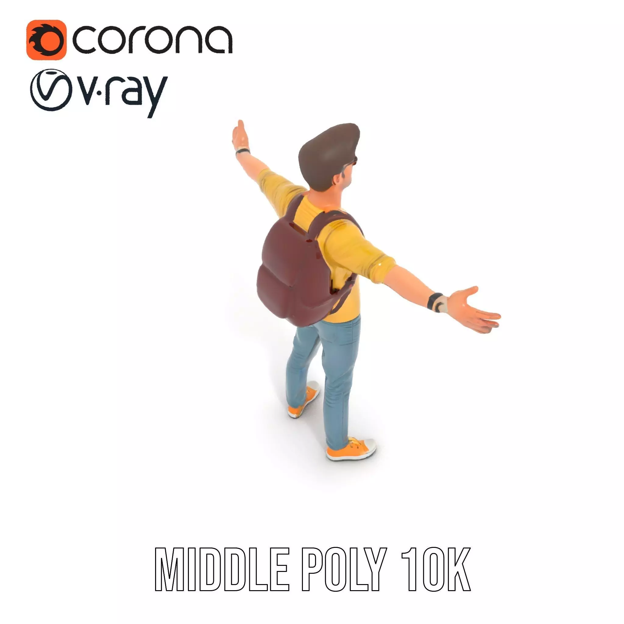 Casual Young Man with Glasses Model Pack Low-poly 3D model_7