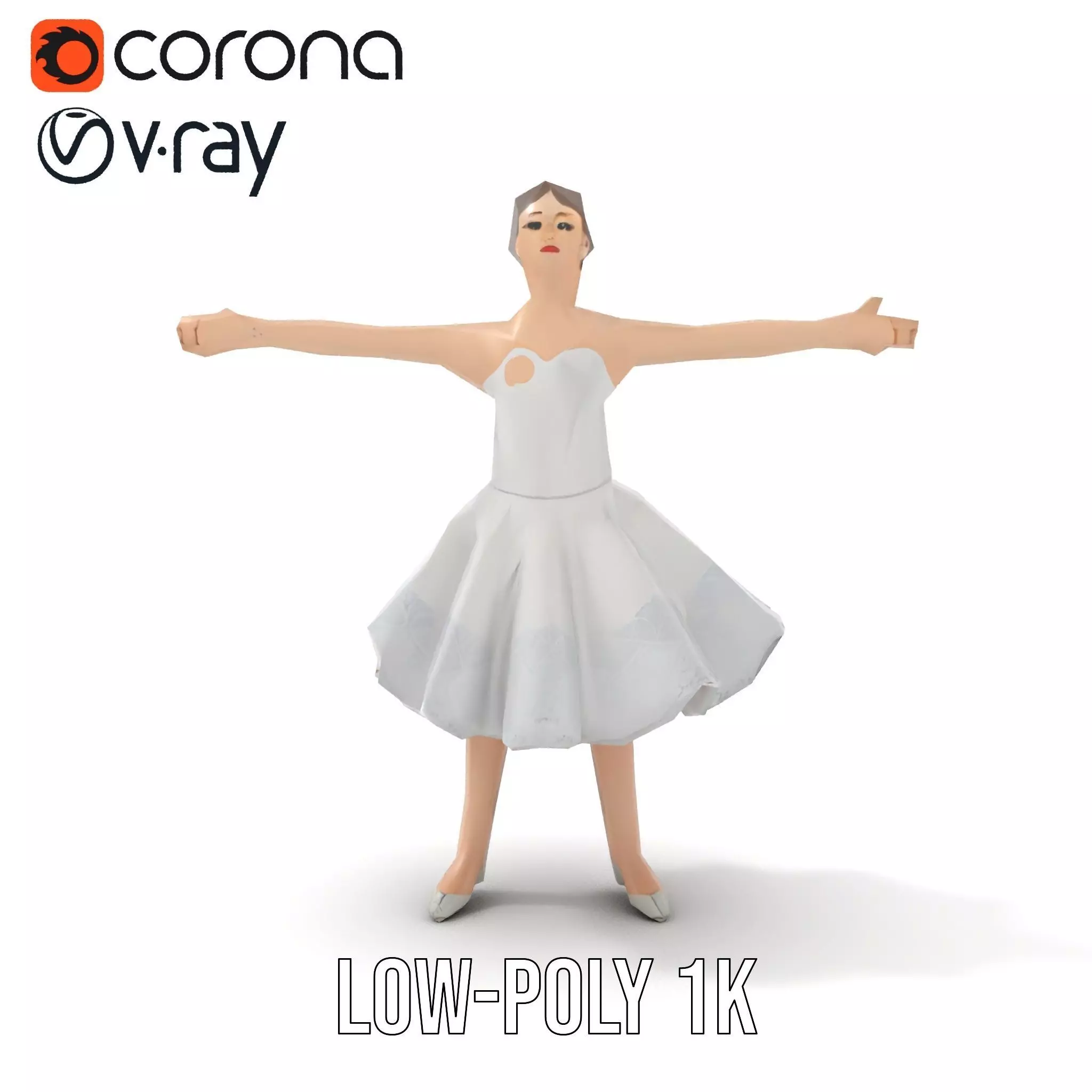 Ballet Dancer Model Pack with Elegant Dress Low-poly 3D model_9