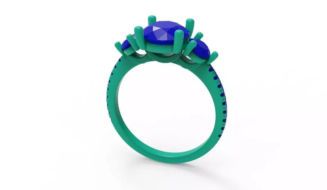 Three Stone Engagement Ring 3D print model_3