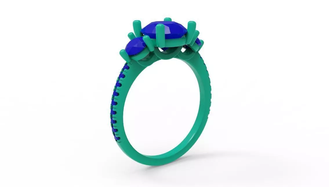 Three Stone Engagement Ring 3D print model_4