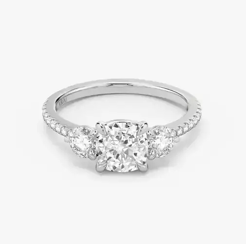 Three Stone Cushion Engagement Ring