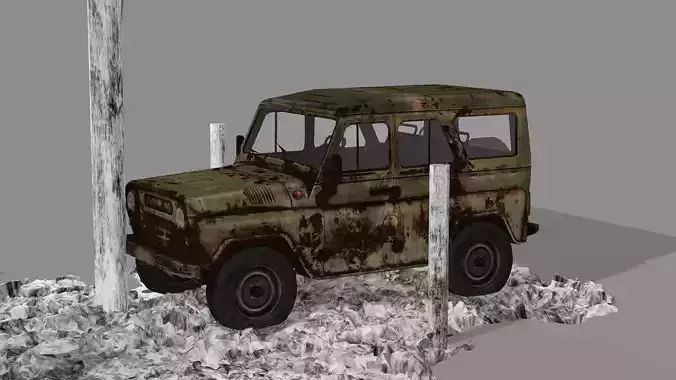 Burnt Destroyed Zeep Car2 Game Ready 08 Low Poly 3D Model Low-poly 3D model