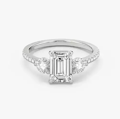 Three Stone Emerald  Engagement Ring 03