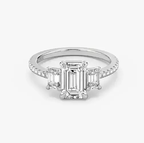 Three Stone Emerald  Engagement Ring 04