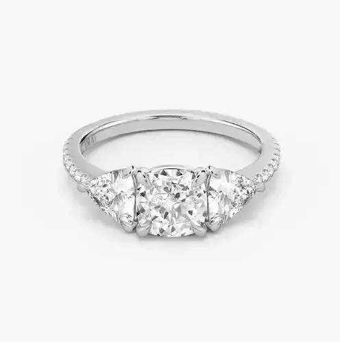 Three Stone Cushion  Engagement Ring 02