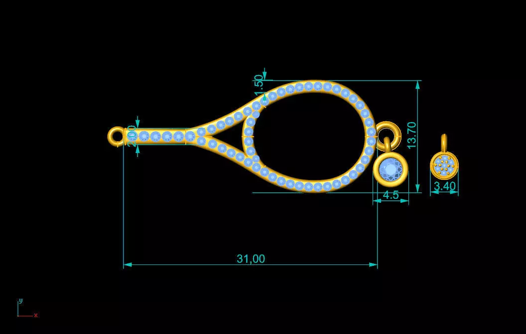 Tennis Racket Pendant 3D print model_3