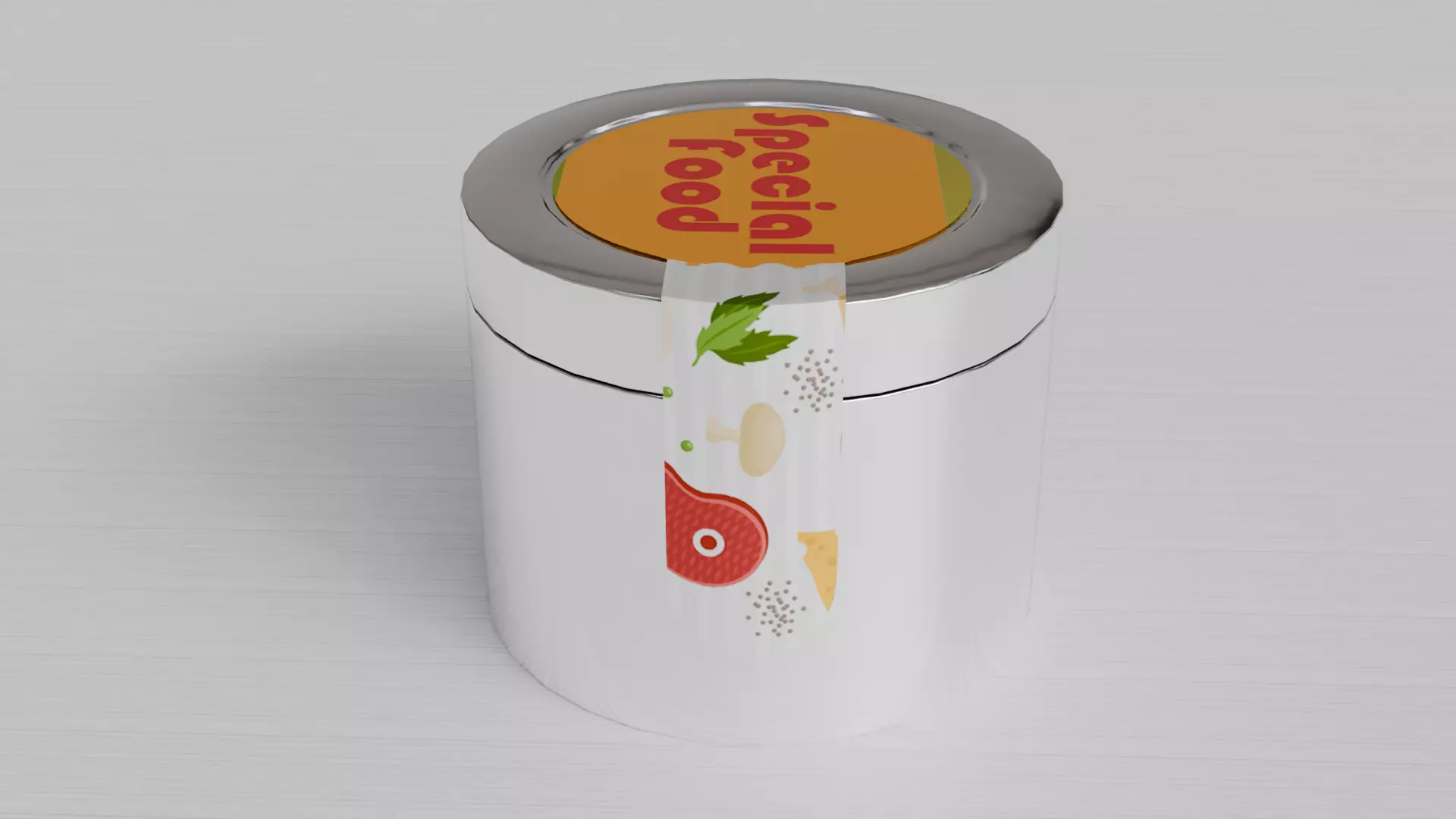 Aluminium Cylindrical Rounded Tin Can with Hood Low-poly 3D model_0