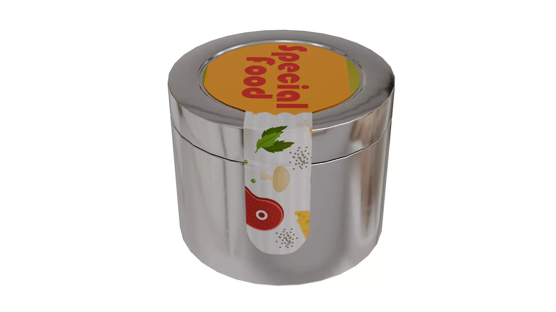 Aluminium Cylindrical Rounded Tin Can with Hood Low-poly 3D model_4