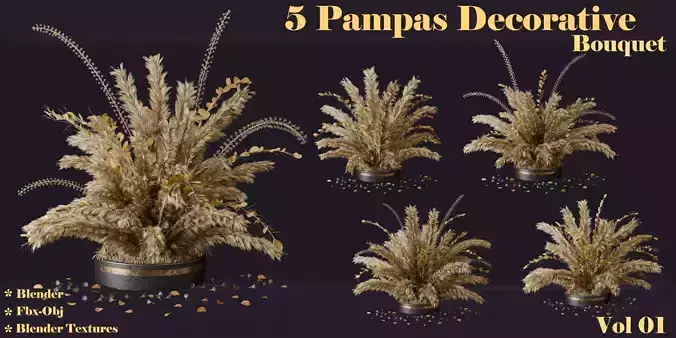 5 Pampas Decorative Bouquet- Vol 01
