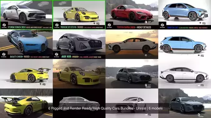 6 Rigged and Render Ready High Quality Cars Bundles - Unreal