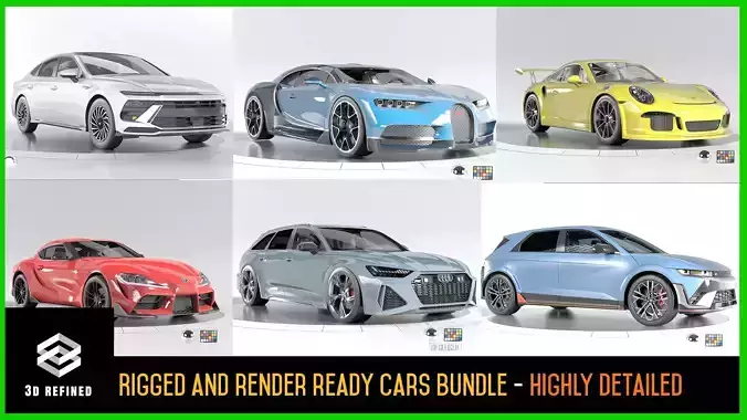 6 Rigged and Render Ready High Quality Cars Bundles - Unreal 3D Model Collection