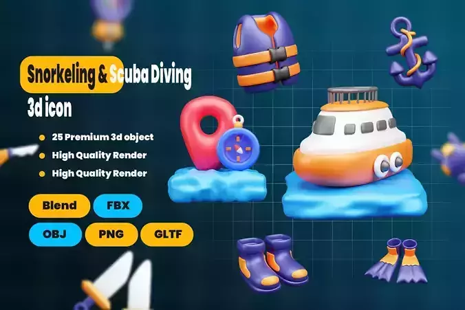 Snorkeling and Scuba Diving 3d Icon Pack
