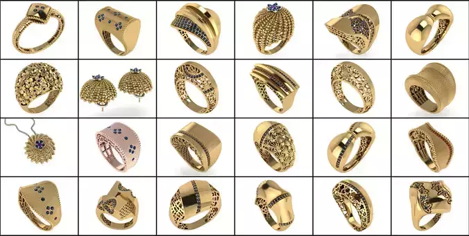 Jewelry Ring Collection 82 Models Rhino and STEP