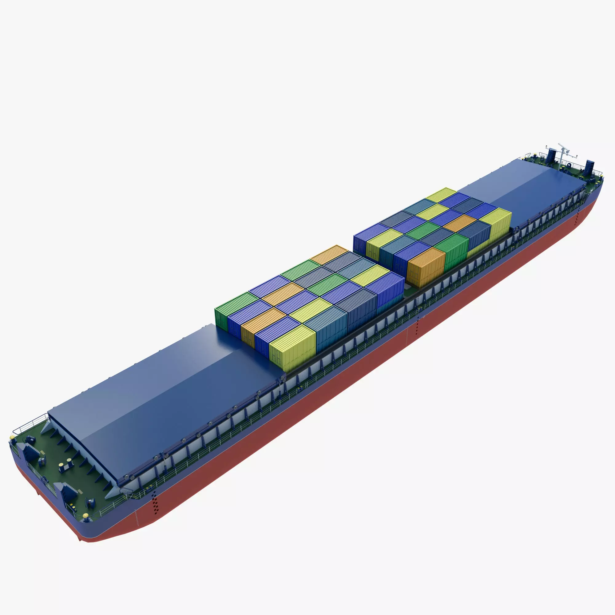 Cargo Barge Loaded with Containers or Grain 3D model_2