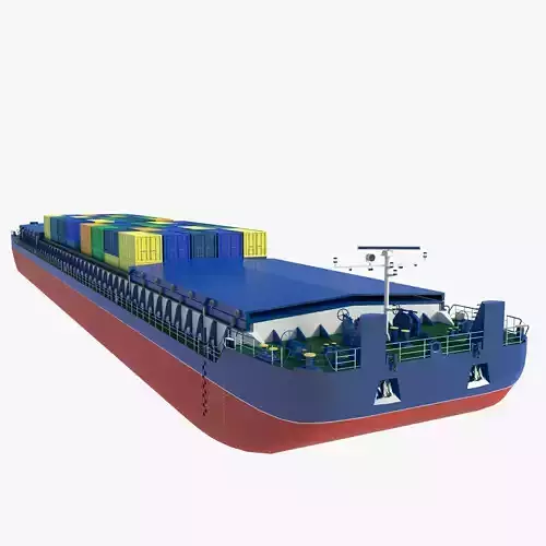 Cargo Barge Loaded with Containers or Grain 3D model