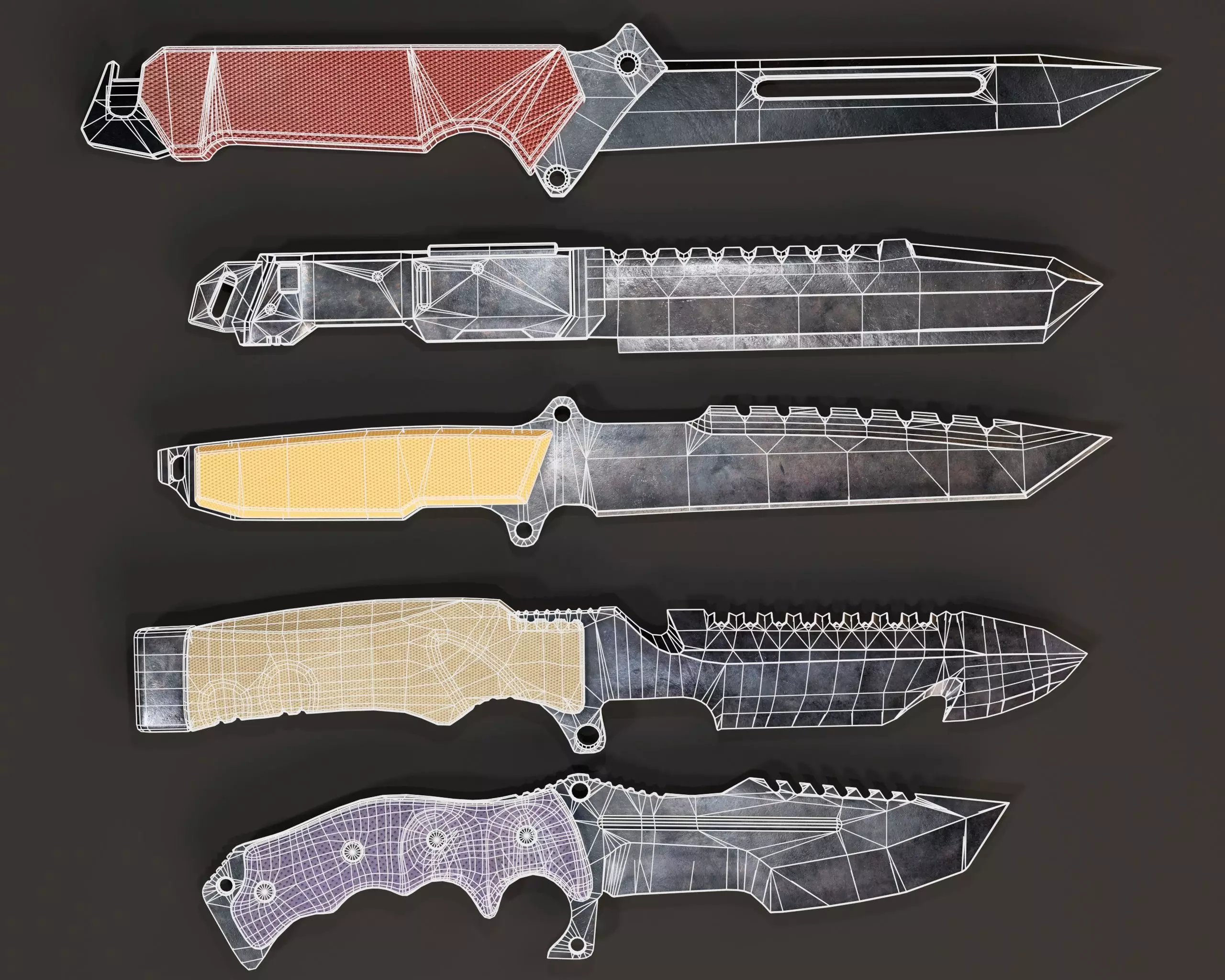 Tactical Knives Set 4 Low-poly 3D model_3