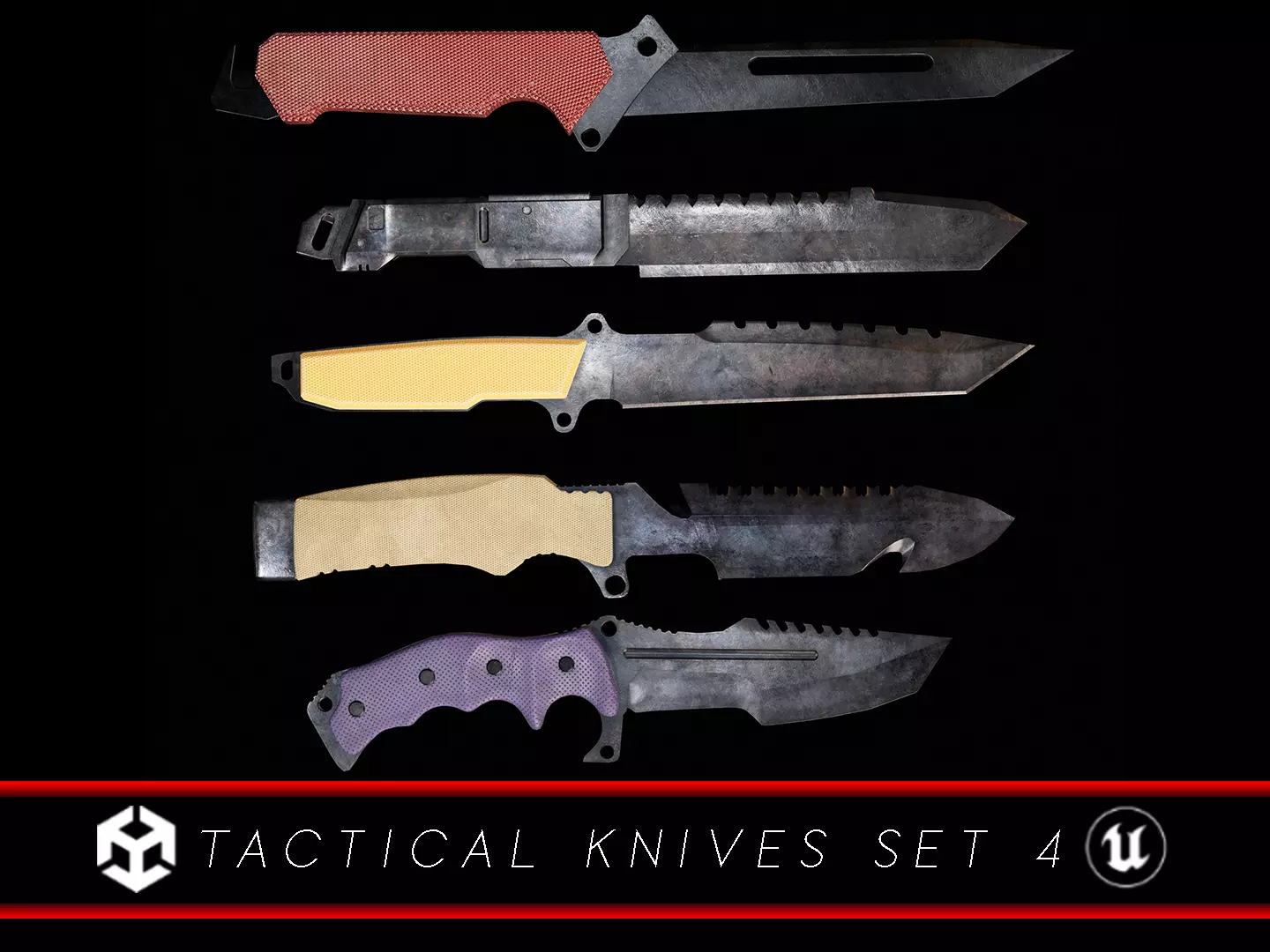 Tactical Knives Set 4 Low-poly 3D model_0