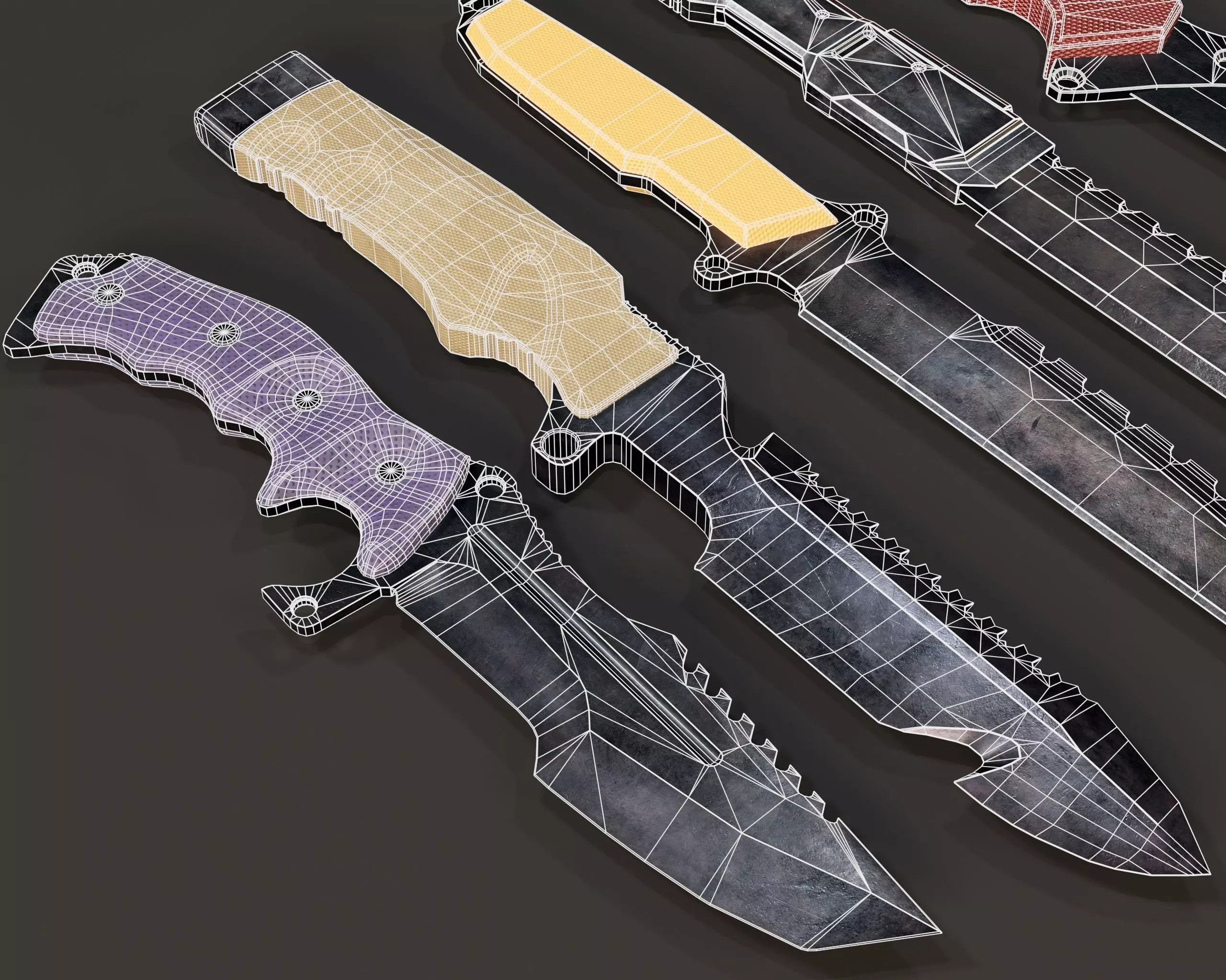 Tactical Knives Set 4 Low-poly 3D model_5