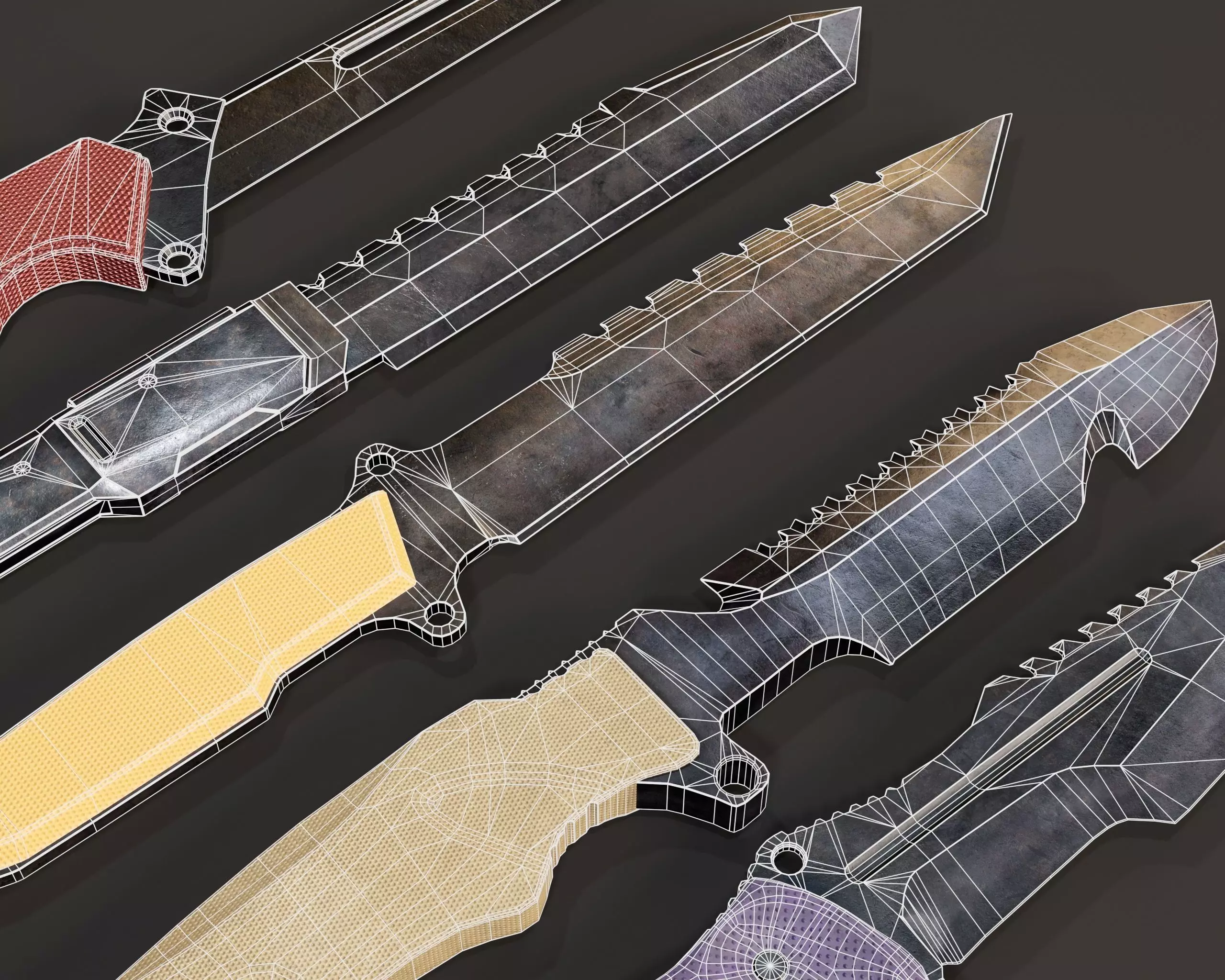 Tactical Knives Set 4 Low-poly 3D model_13