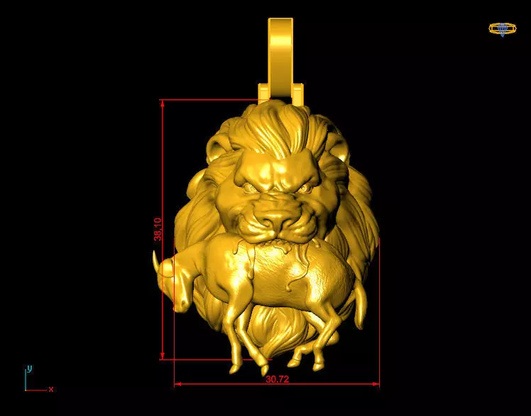 Lion Head  with prey Pendant 3D print model_2