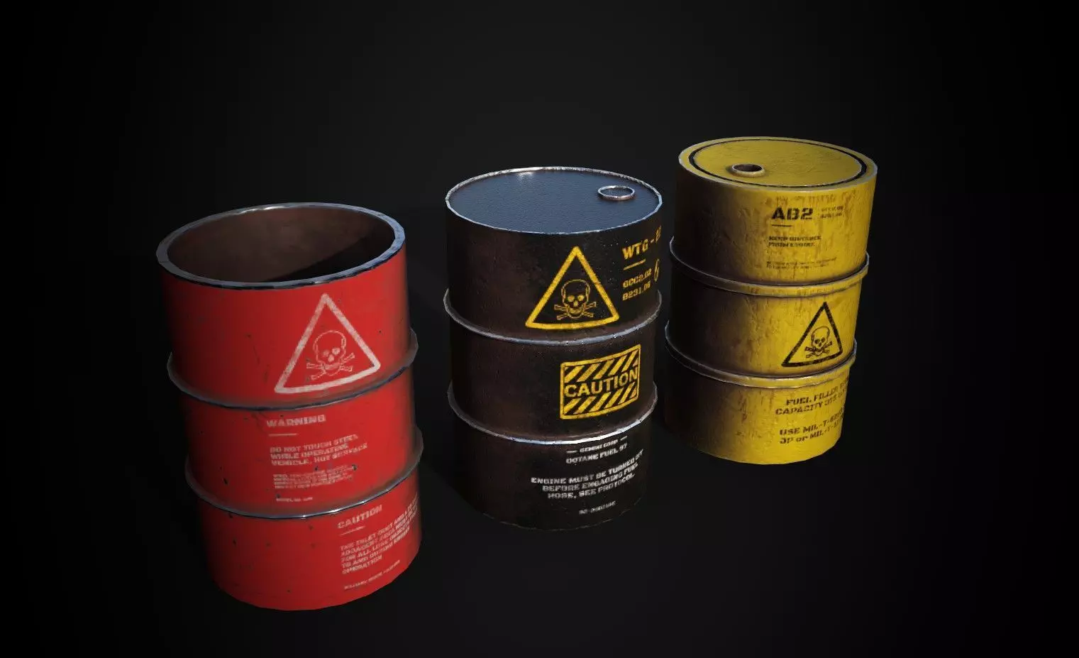 Low Poly Oil Barrel Pack AAA PBR Game Ready Unity Unreal Low-poly 3D model