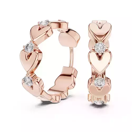 Heart Love Valentine Diamond Hoops Earrings 3dm stl renders
