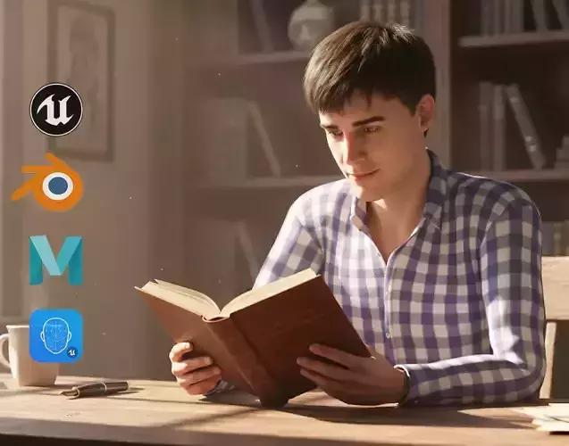 Young Thoughtful 3D Male Character Rigged