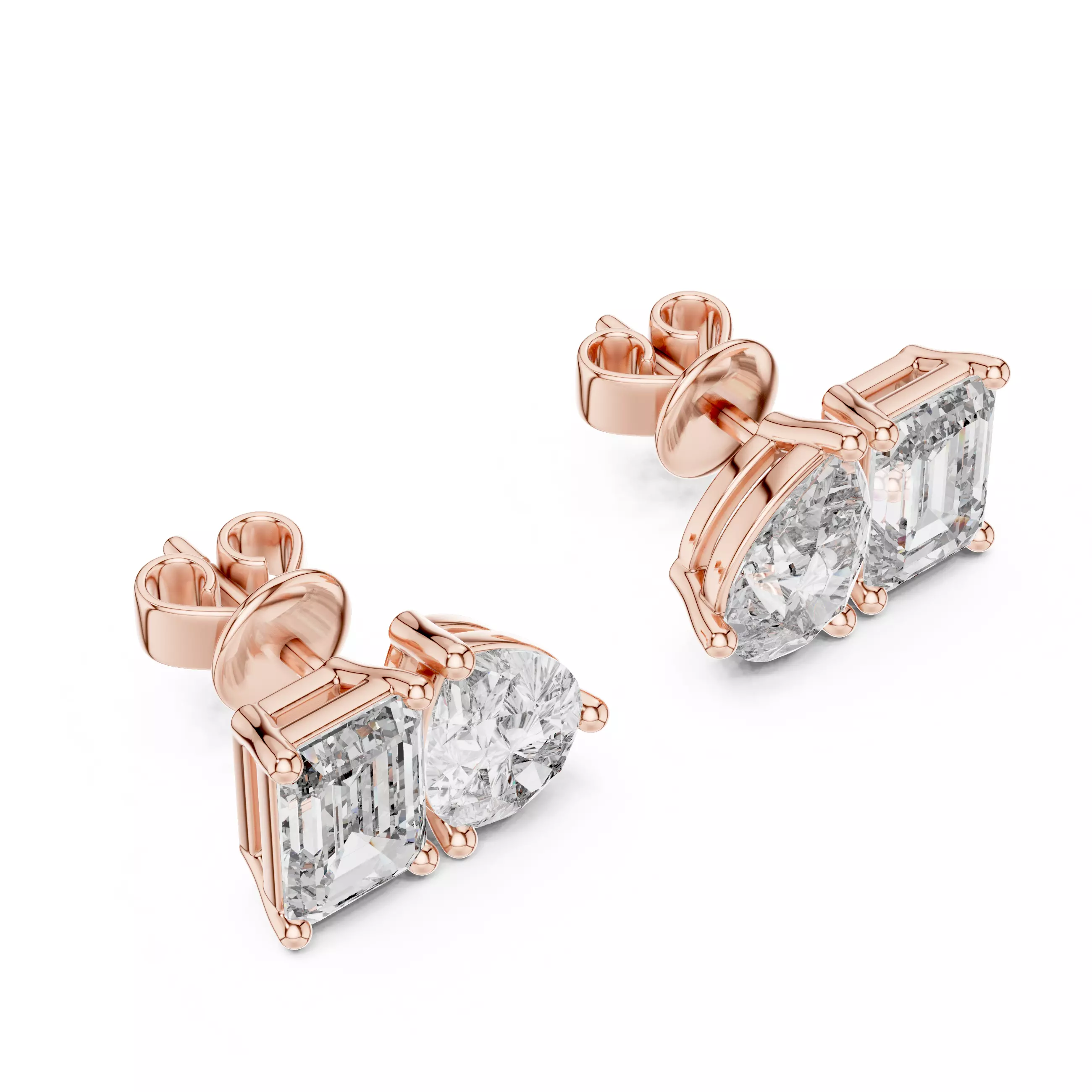 Pear Emerald Diamond Studs Earrings 3dm stl renders videos 3D print model_2