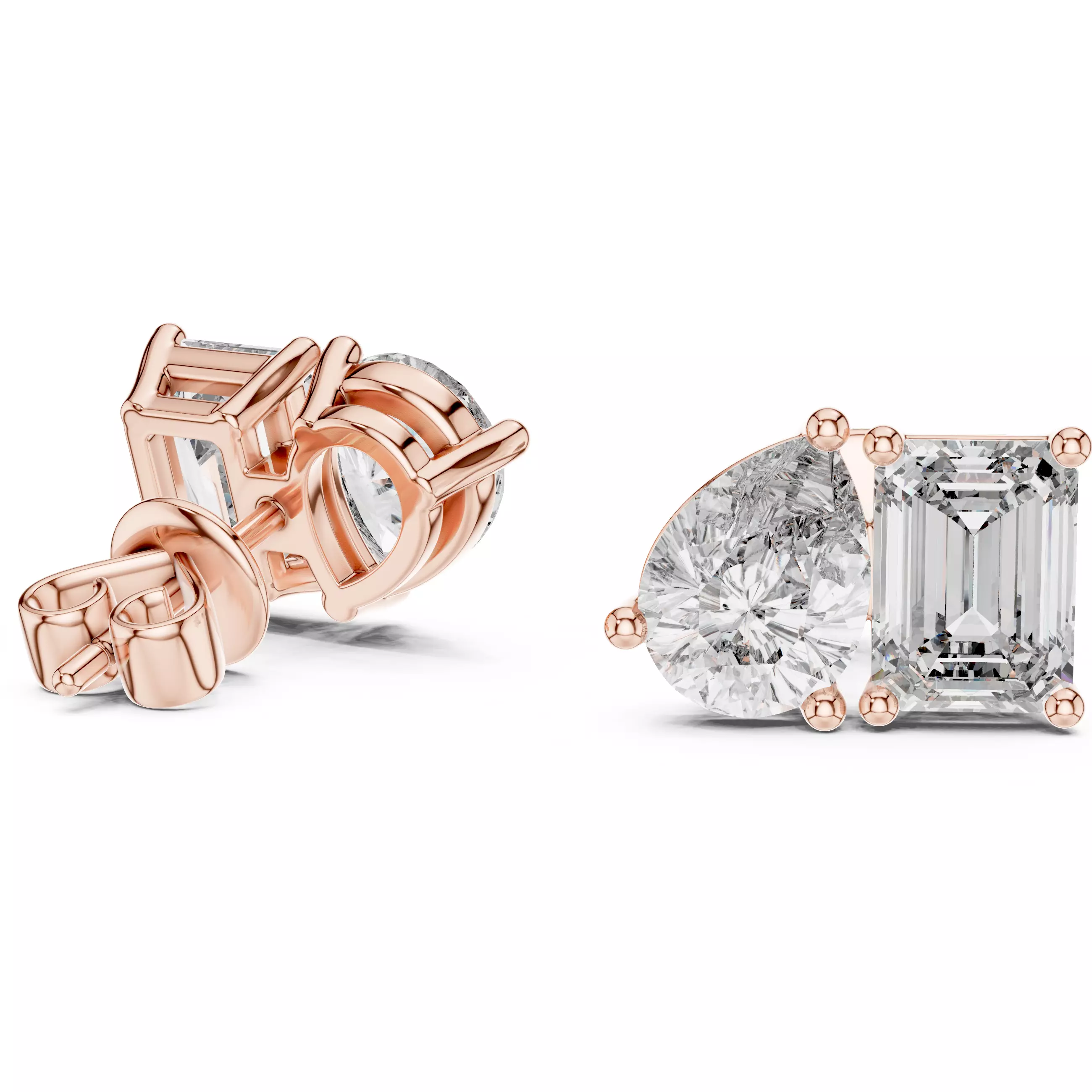 Pear Emerald Diamond Studs Earrings 3dm stl renders videos 3D print model_1