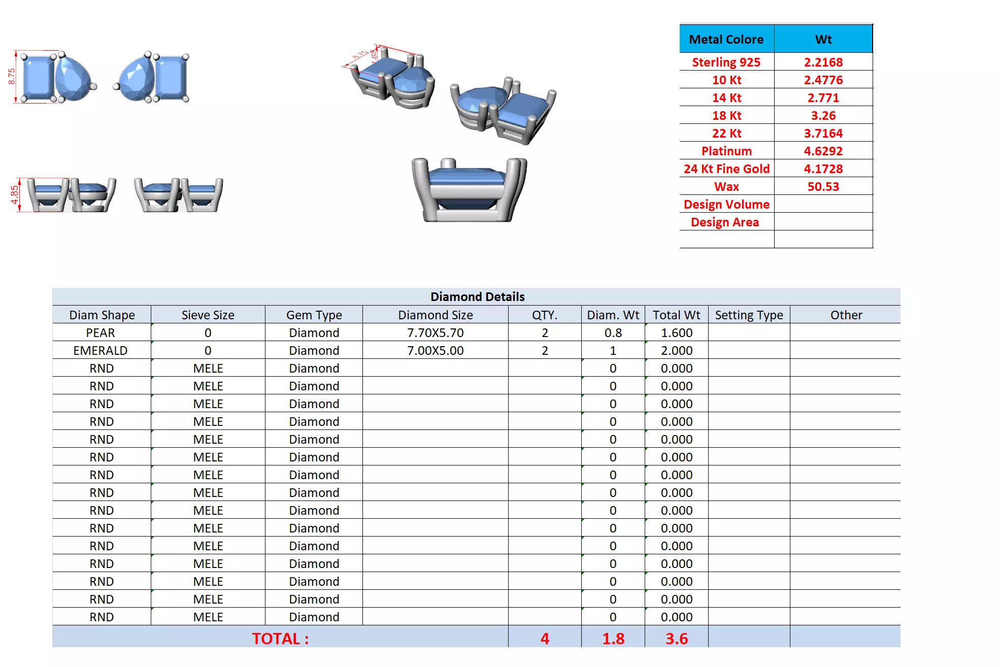 Pear Emerald Diamond Studs Earrings 3dm stl renders videos 3D print model_12