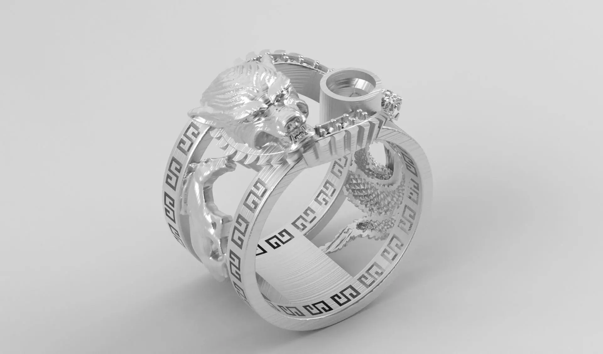 Ring men wolf horse cobra together 3D print model_5