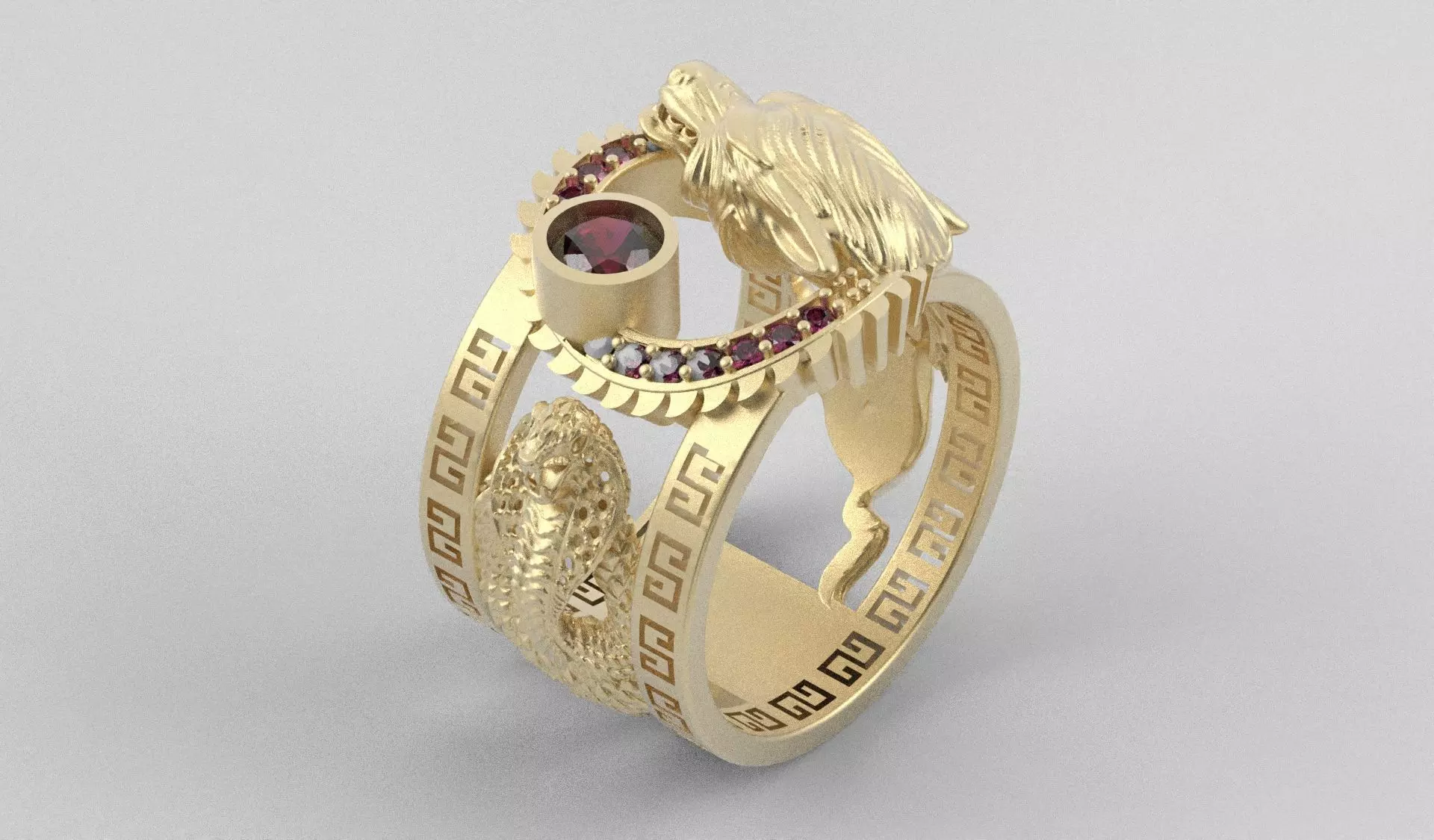Ring men wolf horse cobra together 3D print model_21
