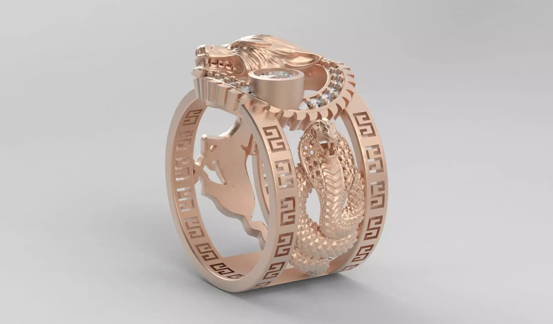 Ring men wolf horse cobra together 3D print model_11