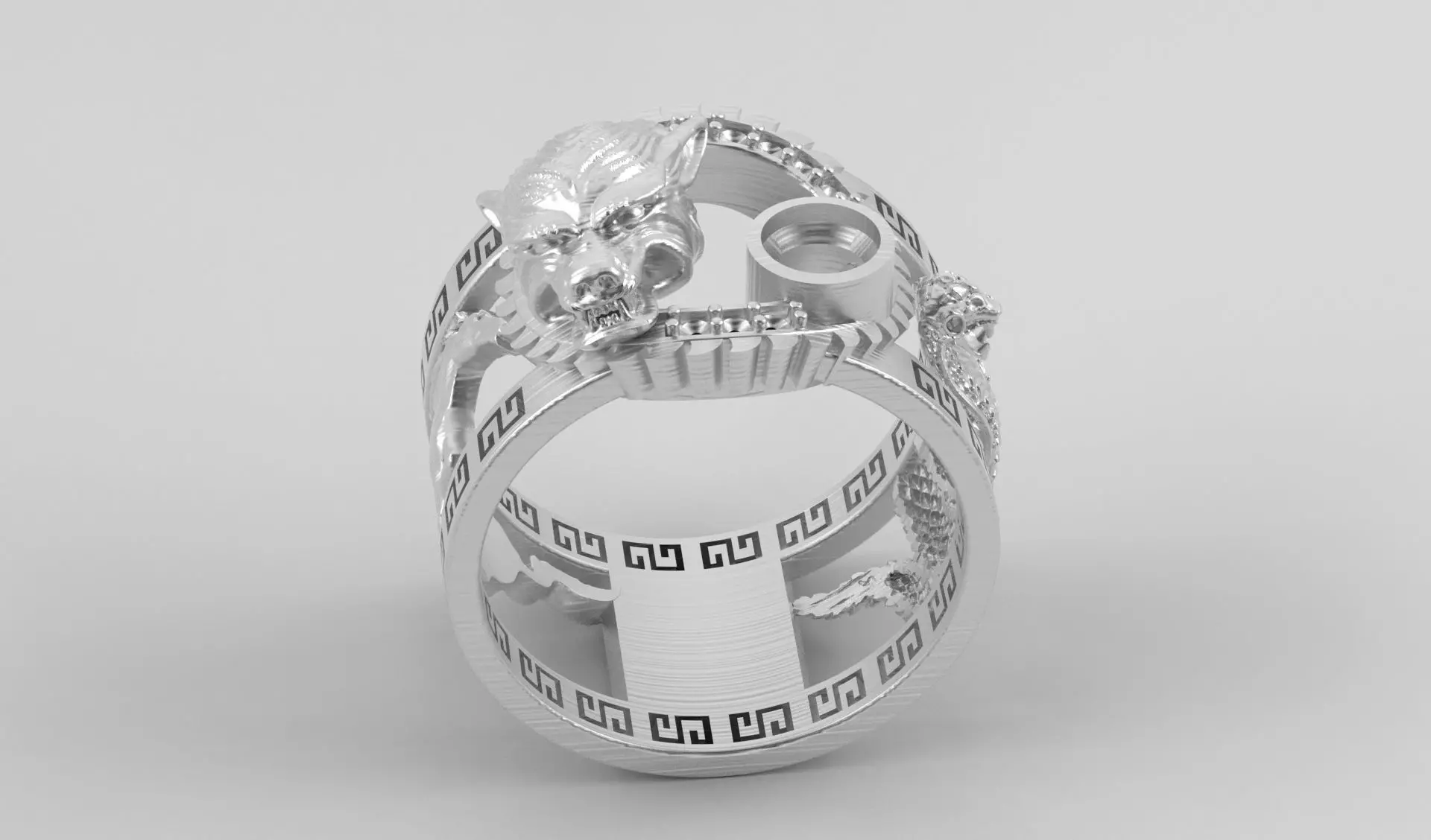 Ring men wolf horse cobra together 3D print model_6