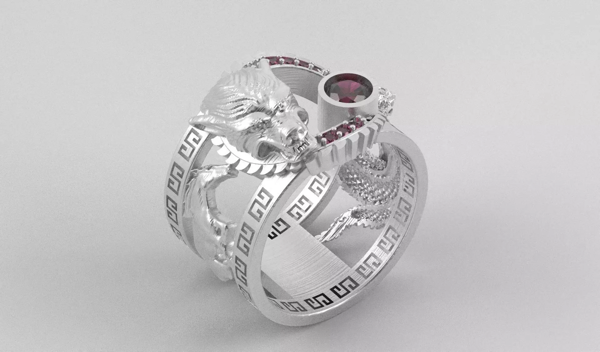 Ring men wolf horse cobra together 3D print model_25