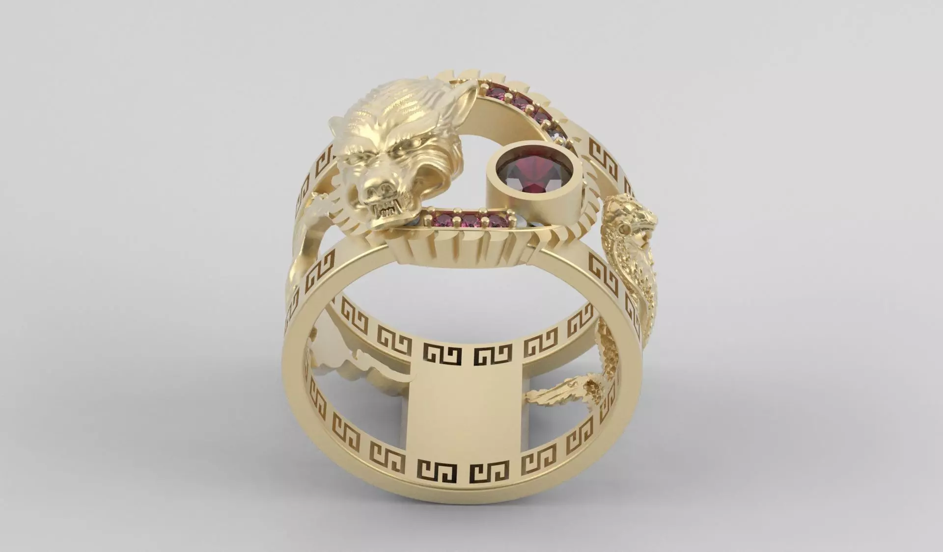 Ring men wolf horse cobra together 3D print model_20