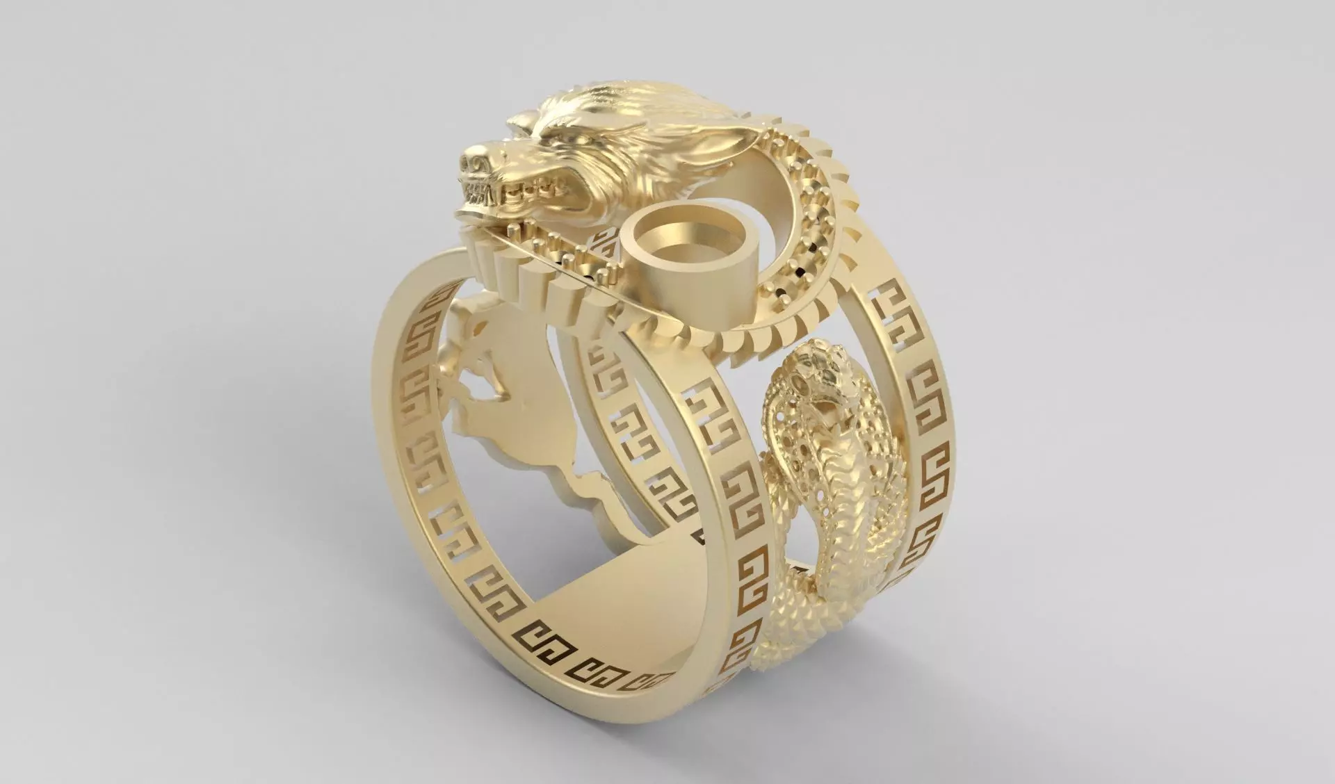 Ring men wolf horse cobra together 3D print model_8