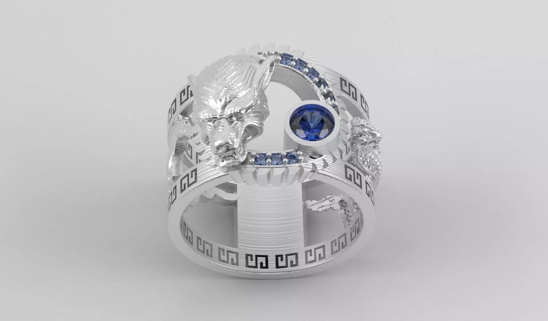 Ring men wolf horse cobra together 3D print model_13