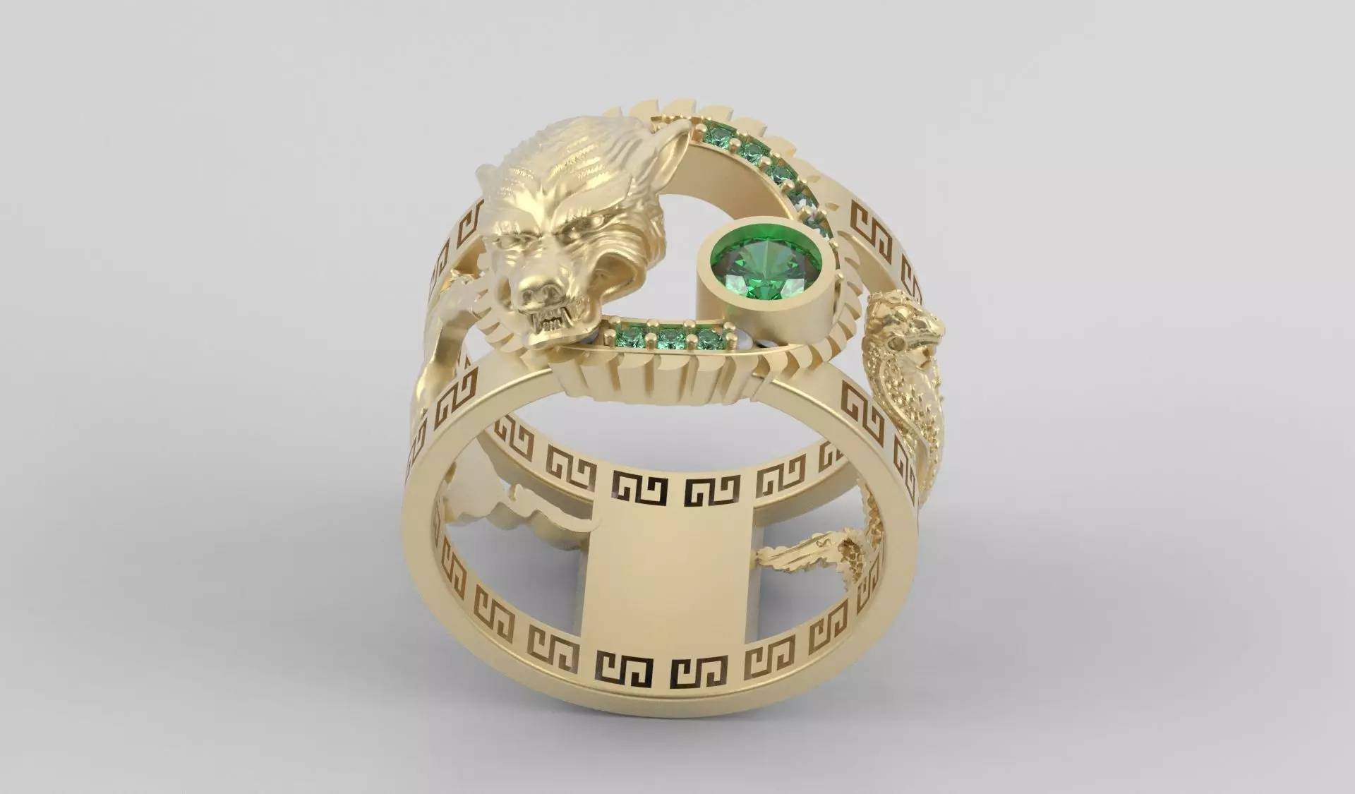 Ring men wolf horse cobra together 3D print model_16